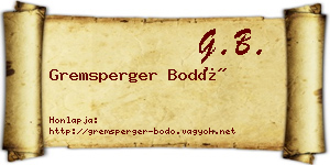 Gremsperger Bodó névjegykártya